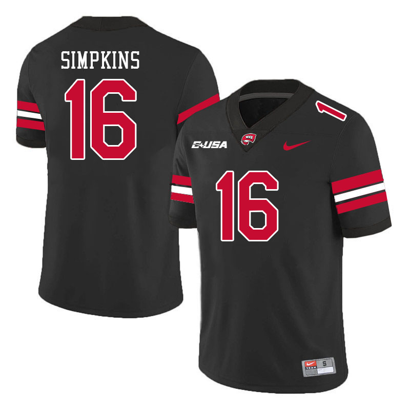 Western Kentucky Hilltoppers #16 Kendrick Simpkins College Football Jerseys Stitched Sale-Black
